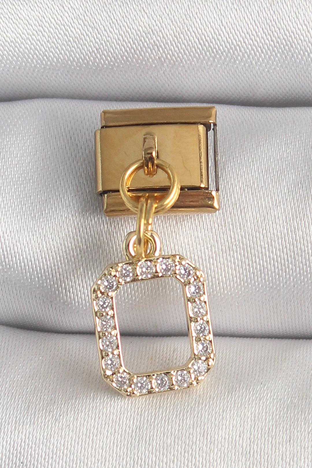 Gold Renk Sallantı Kare Zirkon Taşlı Nomination Charm
