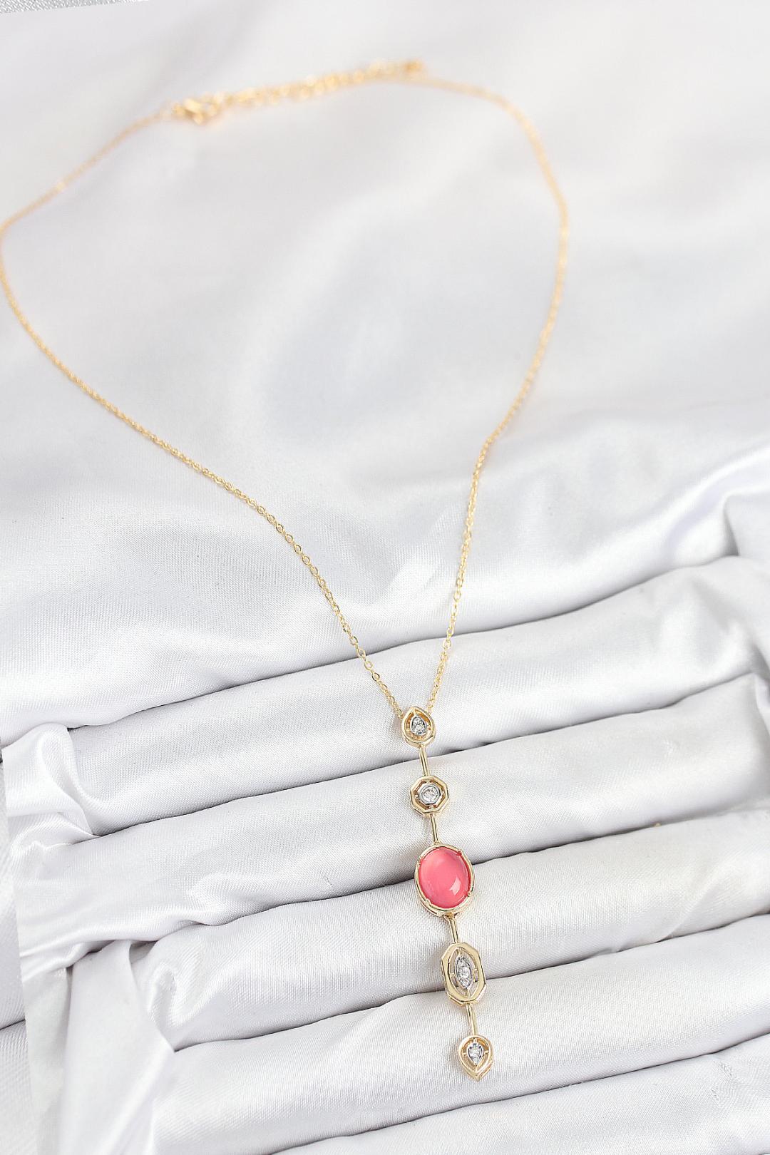 Pembe Gold Renk Zirkon Taşlı Y Kolye