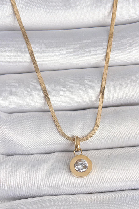 Gold Renk İtalyan Zincir Sallantı Zirkon Taş Model Kadın Kolye