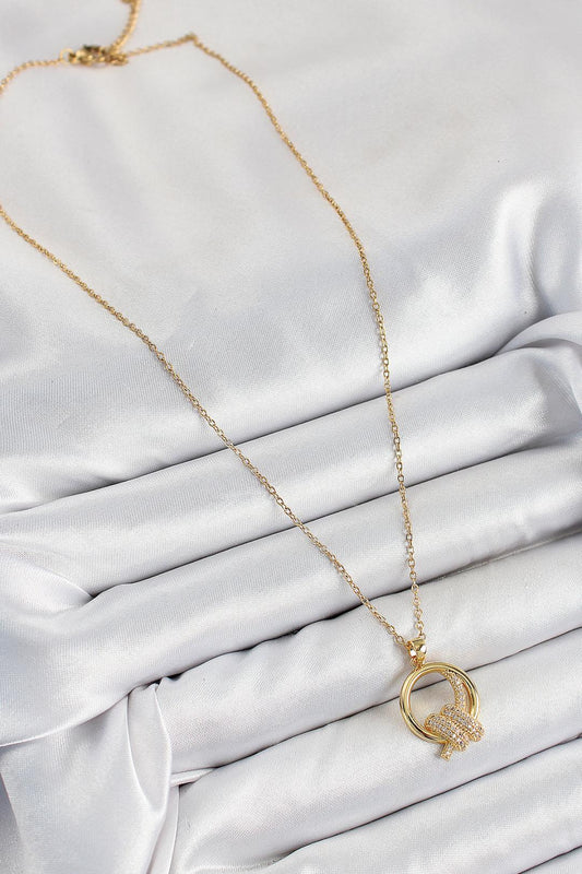 Zirkon Taşlı Düğüm Model Gold Renk Kadın Kolye