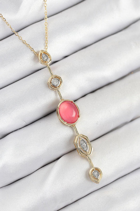 Pembe Gold Renk Zirkon Taşlı Y Kolye