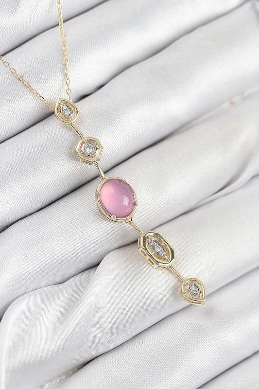 Pembe Gold Renk Zirkon Taşlı Y Kolye