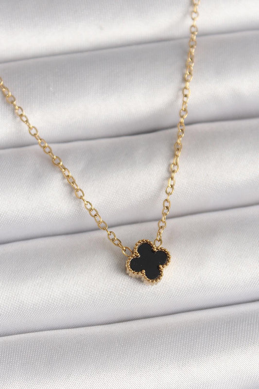 Gold Renk Siyah Yonca Model Kadın Kolye