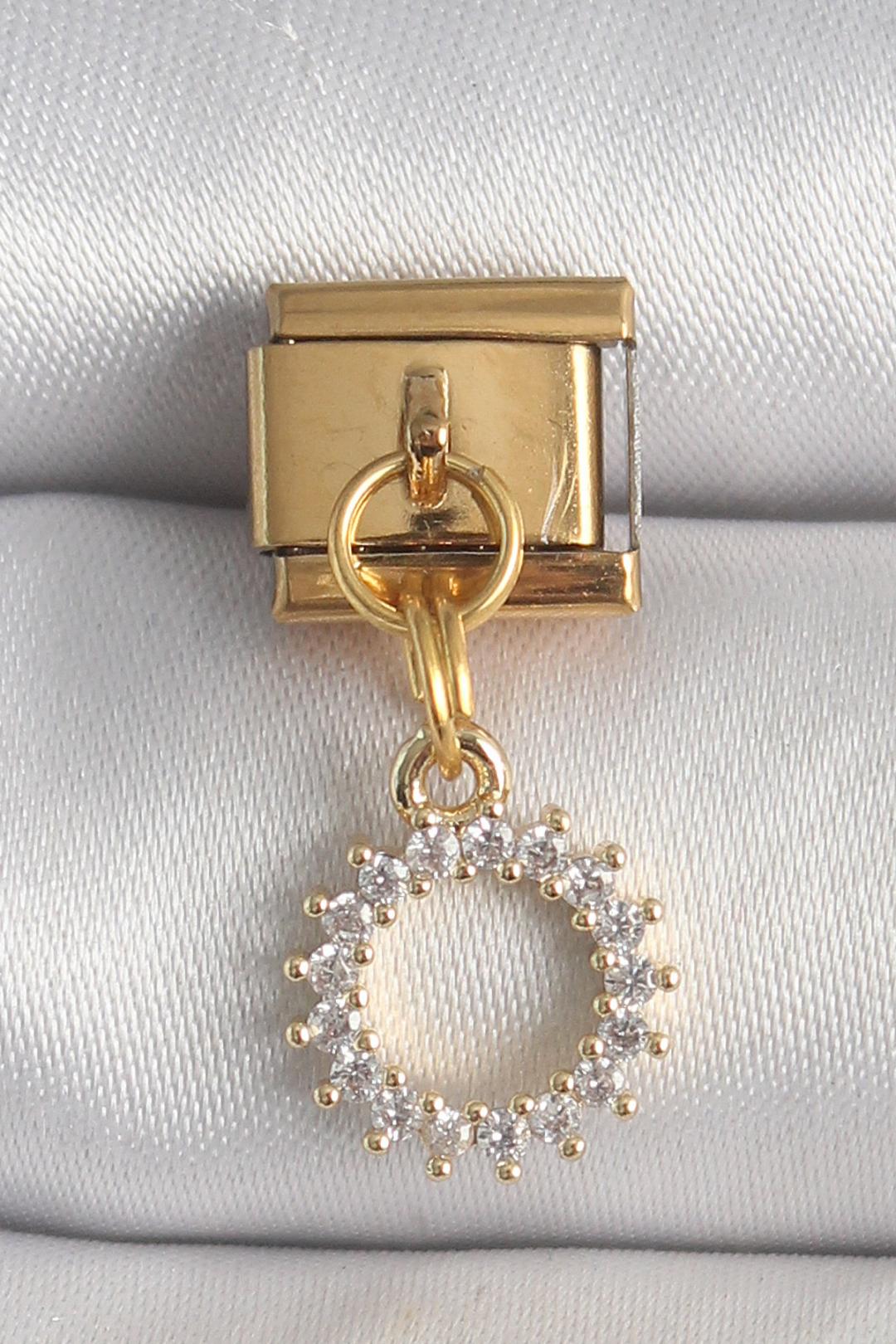 Gold Renk Zirkon Taşlı Sallantı Güneş Model Nomination Charm