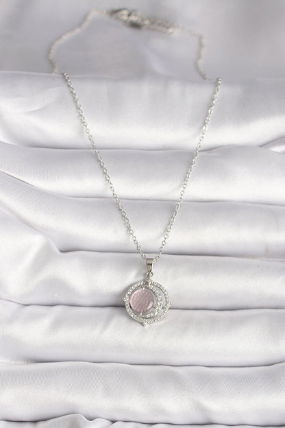 Zirkon Taşlı Pembe Sedefli Hilal Model Kadın Kolye