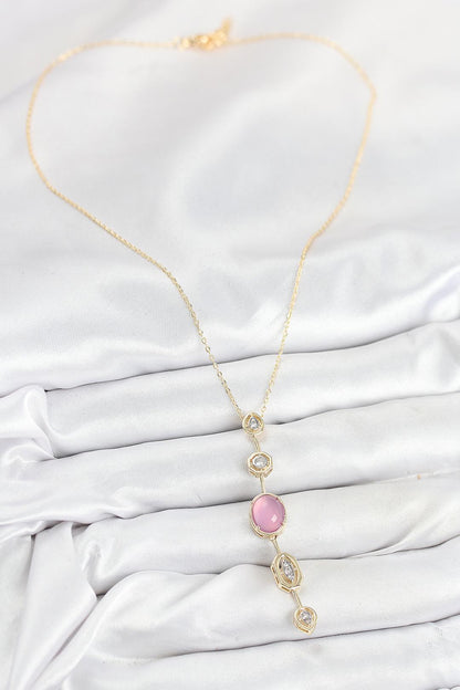 Pembe Gold Renk Zirkon Taşlı Y Kolye