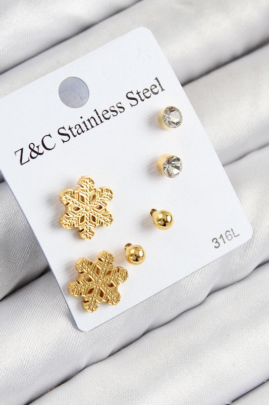 Kar Tanesi Model Gold Renk Kadın Set Küpe