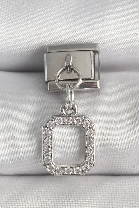 Gümüş Renk Sallantı Zirkon Taşlı Kare Model Nomination Charm