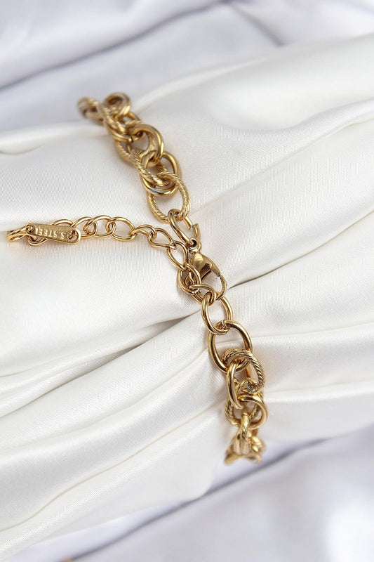 Klasik Dövme Halat Zincir Model Gold Renk Kadın Bileklik